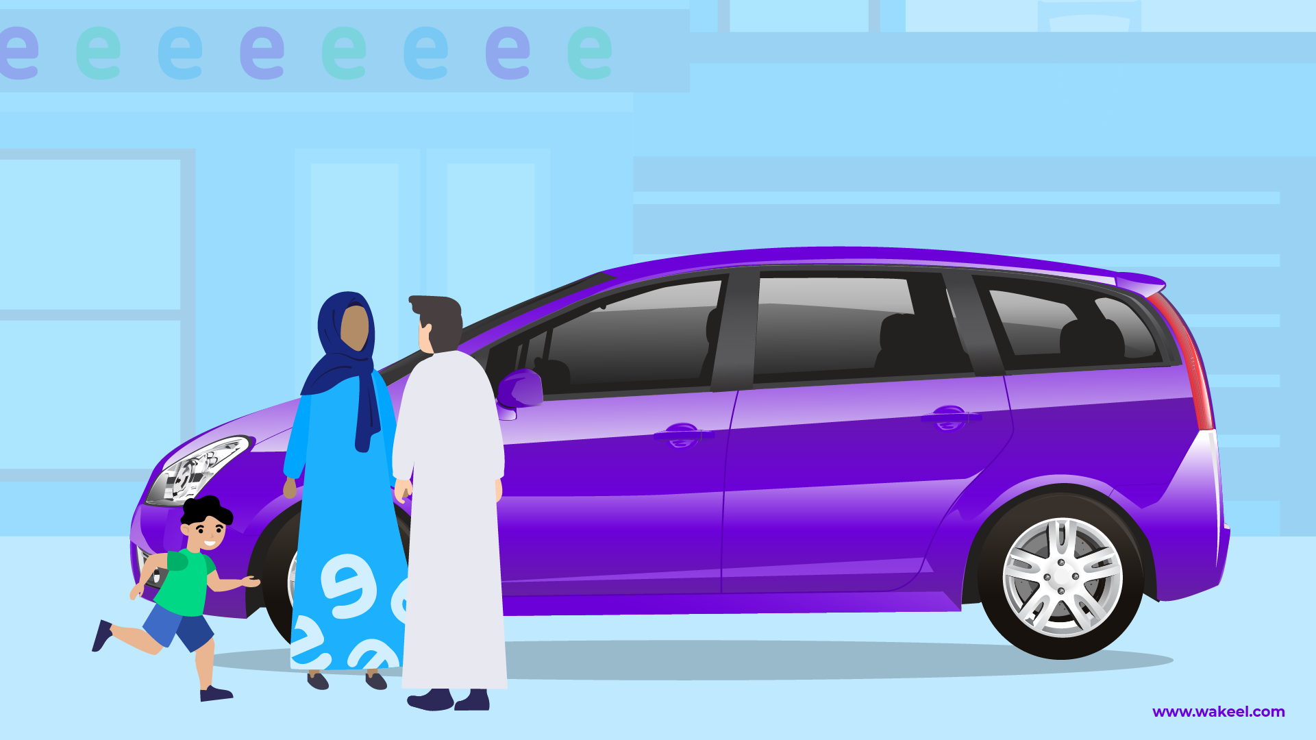 A Saudi family standing before a reliable family car