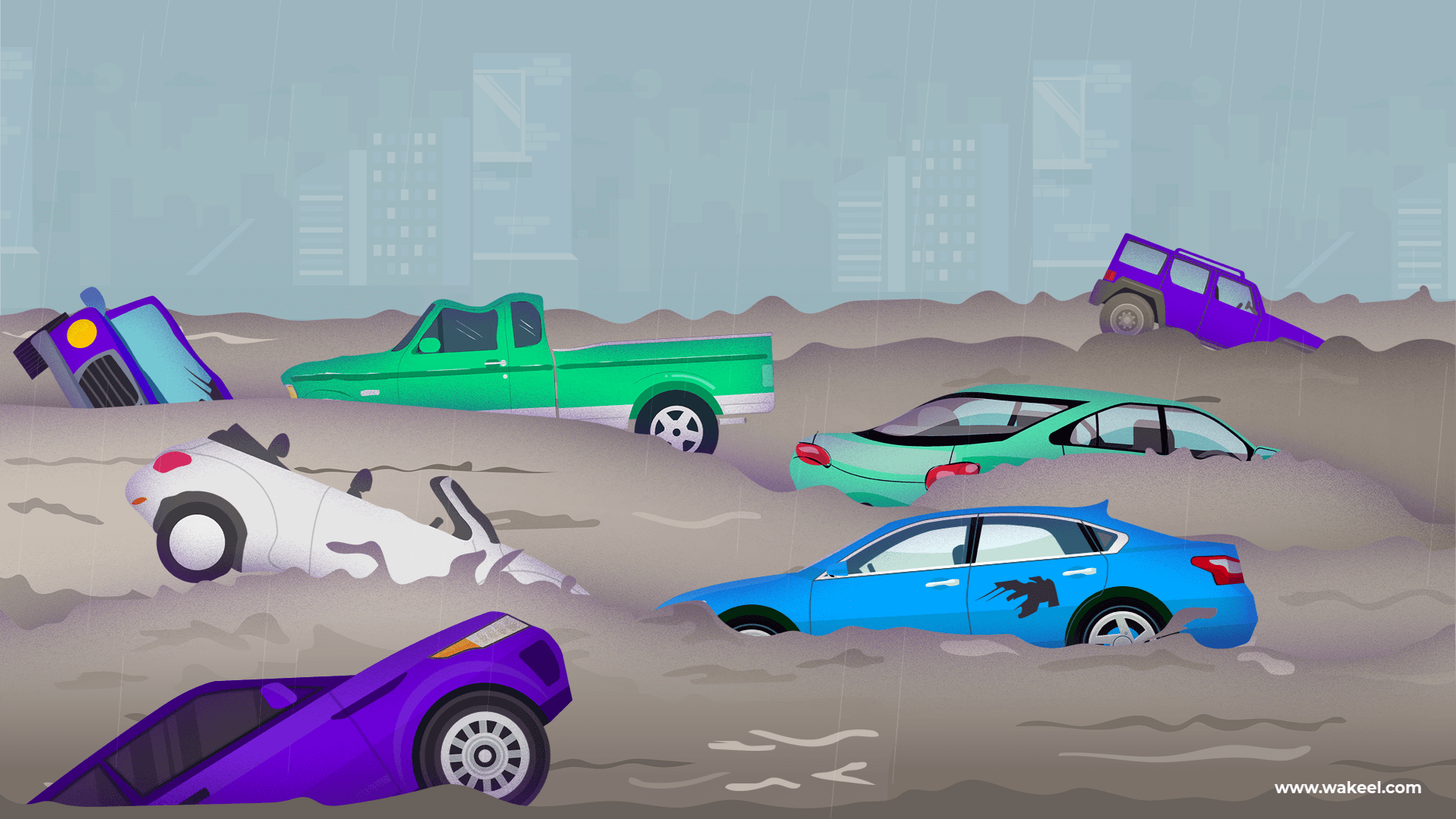 السيارات المتضررة في السيول