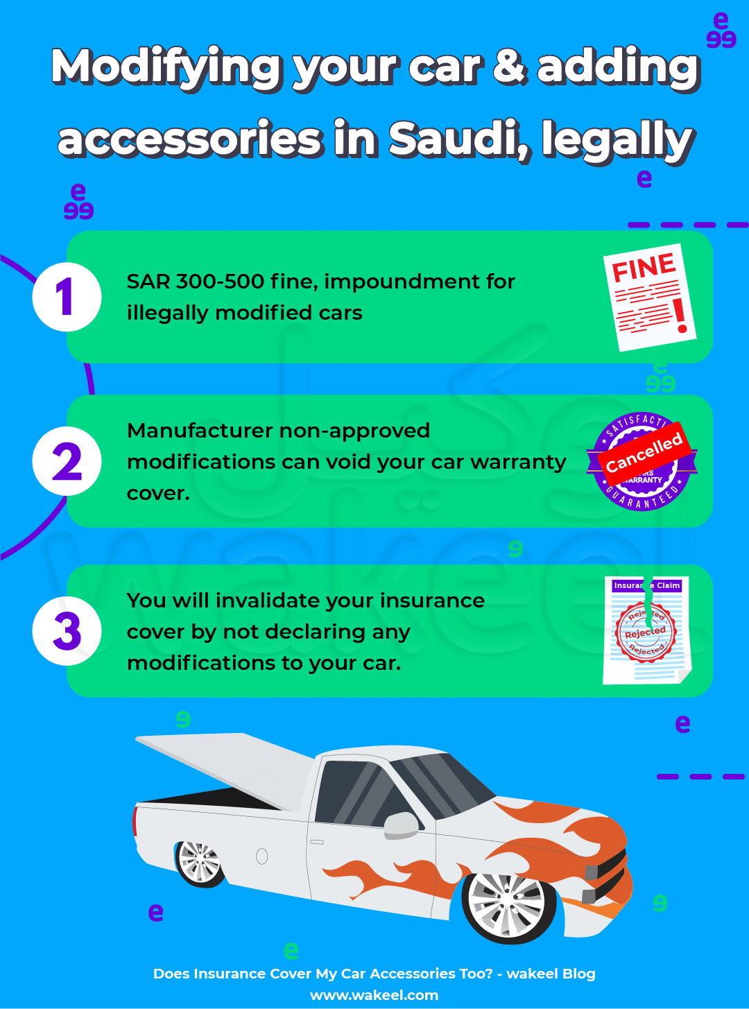 Infographic presenting essential tips for car enthusiasts interested in modifications within the regulations of Saudi Arabia